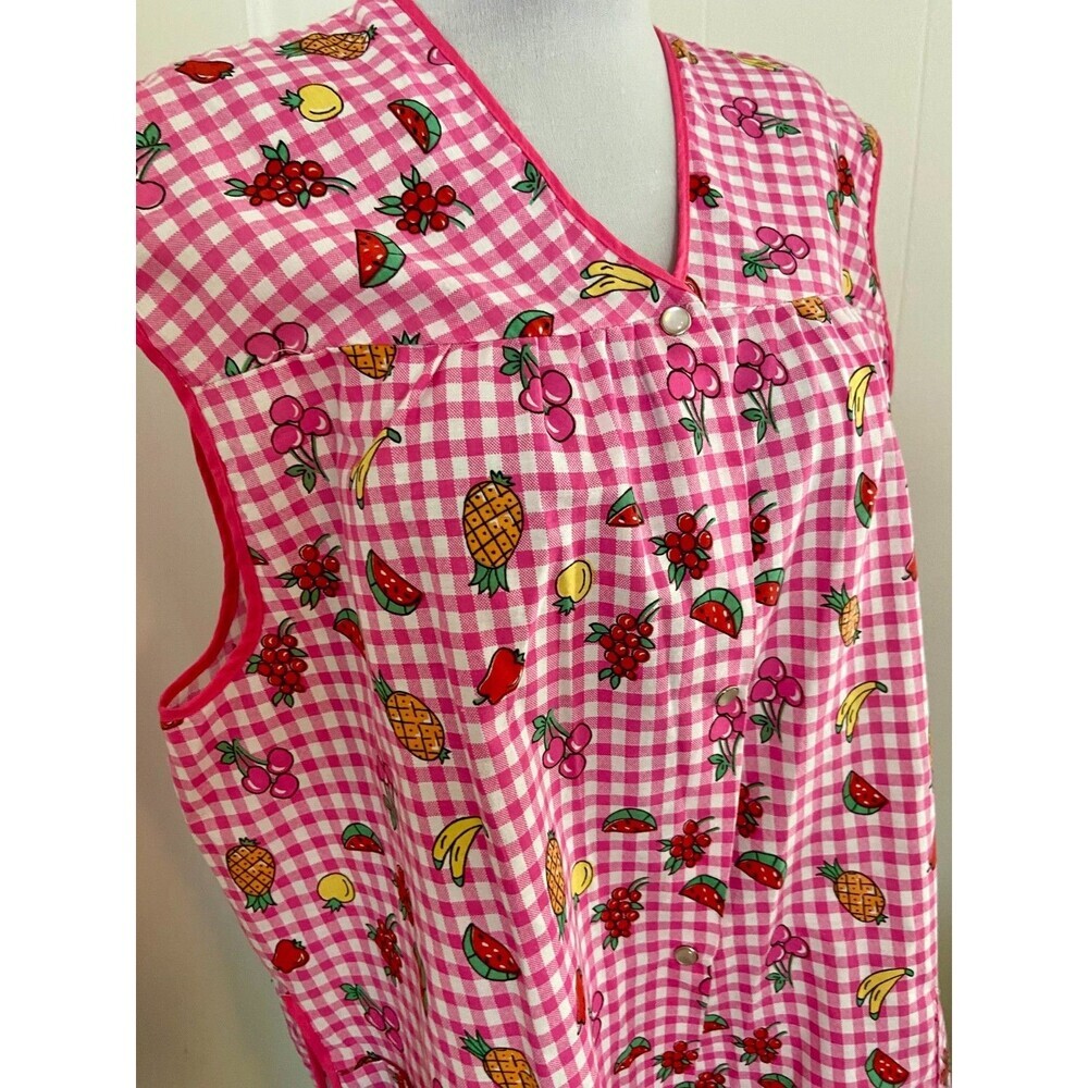 VTG Private Moments Pearl Snap House Dress Apron Smock Fruit 2XL Gingham Cotton - Picture 11 of 15